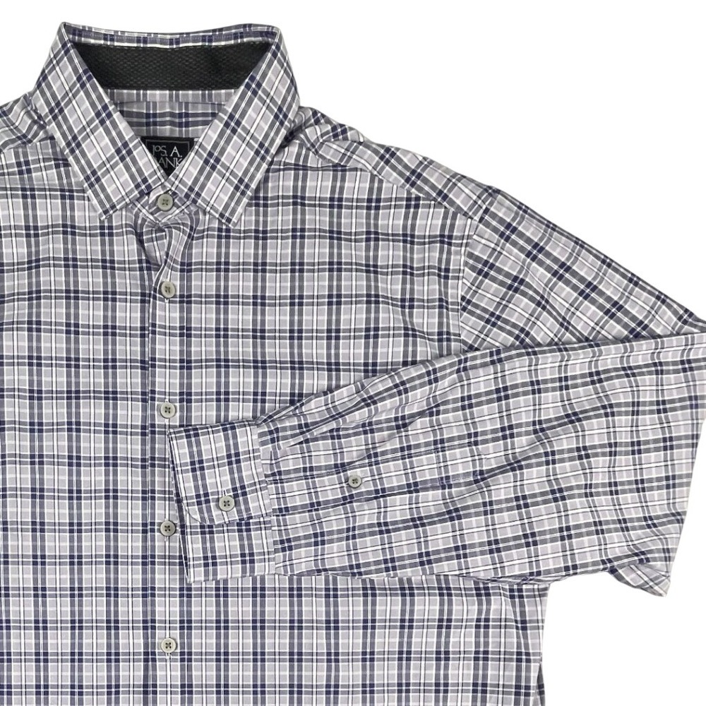 Jos. A. Bank Shirt Mens L Traveler Travel Tech Plaid Tailored Fit Stretch